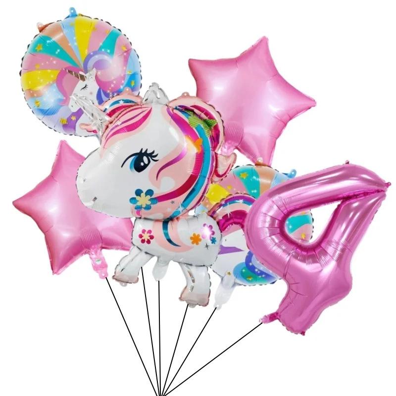 6 Pieces Rainbow Unicorn Themed Aluminum Foil Balloon Baby Shower Boy Girl Birthday Party Holiday Party