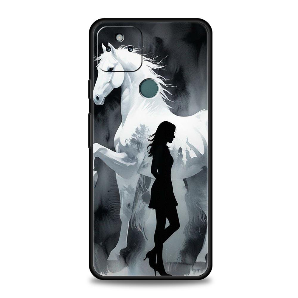 Phone Case Cover for Google Pixel 10 9 8 7 6 7A 6A Pro Shockproof Soft TPU 10 9 Pro XL Shell Animal Galloping Horse Girl Drawing