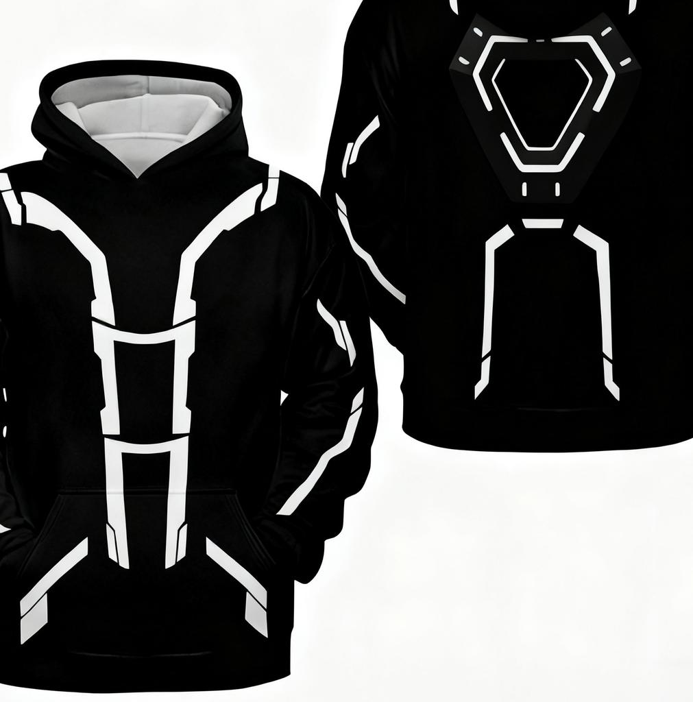 TRON Light Cycle Themed Men's Hoodie, Red Blue White Three-Color Circuit Graphic, Fashion Jacket for Autumn Winter