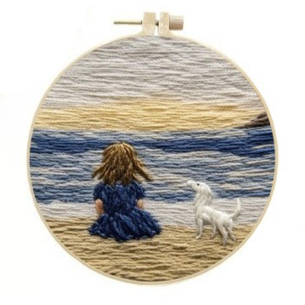 1set Girl and Dog Series Cross Stitch Material Kit for Beginners, Easy Tutorial and Tools, Craft Fabric Material Kit