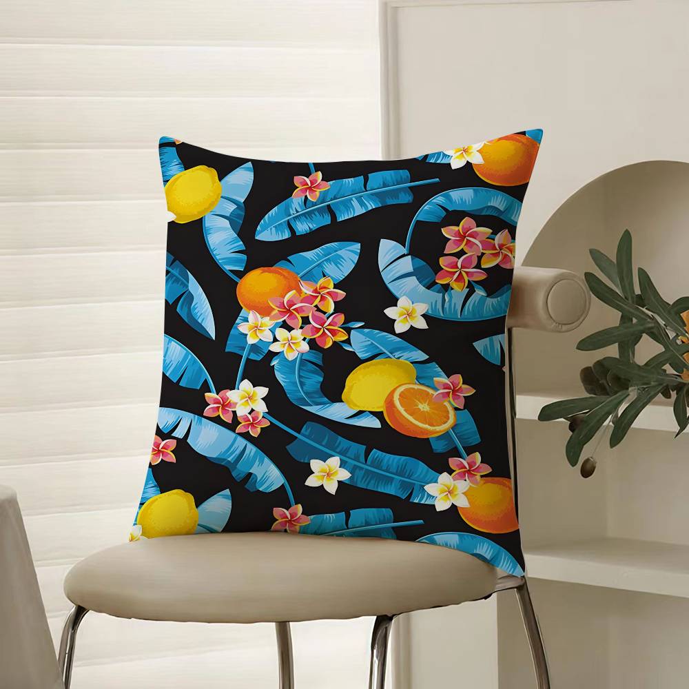 Full Print Pattern of Fruits Pillow Case Comfort Sofa Bed Silky Elegant Invisible Zipper Decorative Cushion Cover