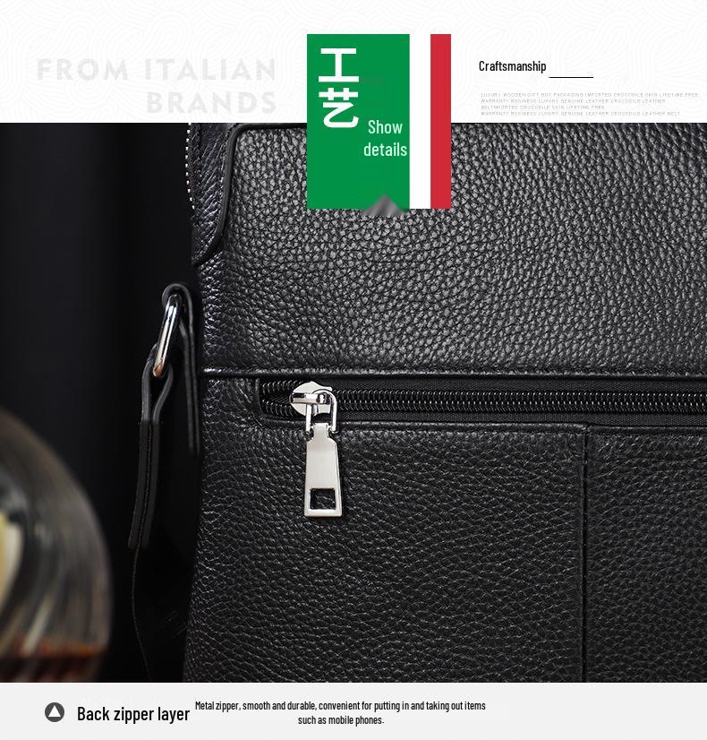 Men's Genuine Leather Embossed Vertical Shoulder Bag - Business and Casual Style