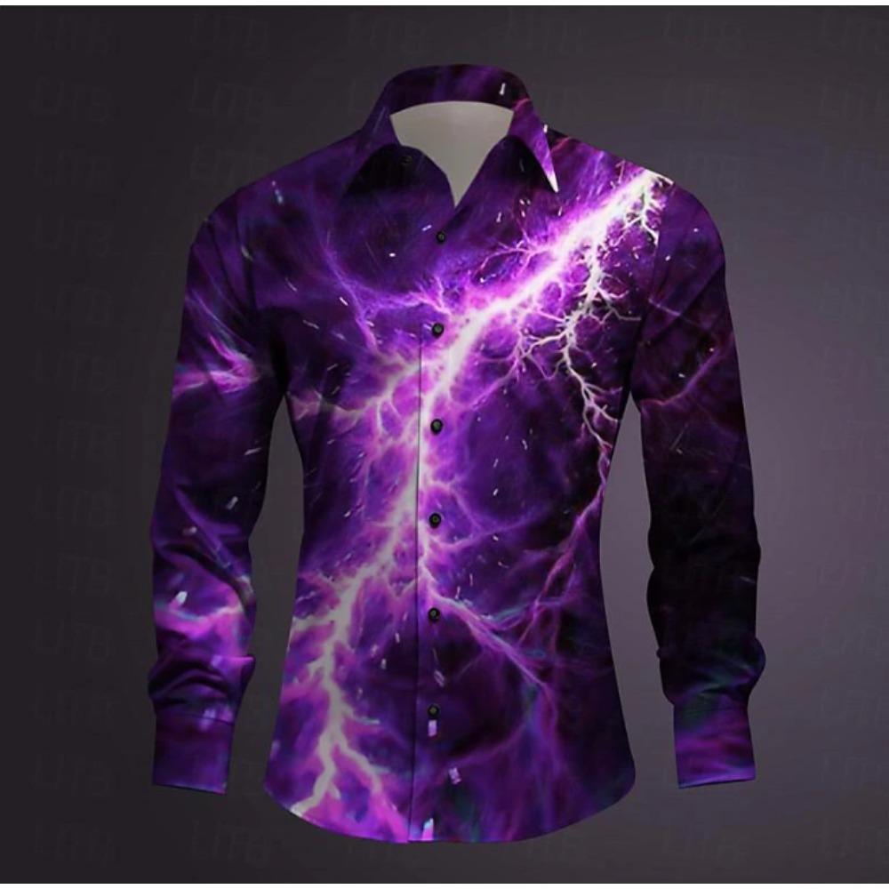 Camisas de manga larga con estampado de relámpagos para hombre, cárdigan informal, nuevas camisas de moda con botones para las fiestas