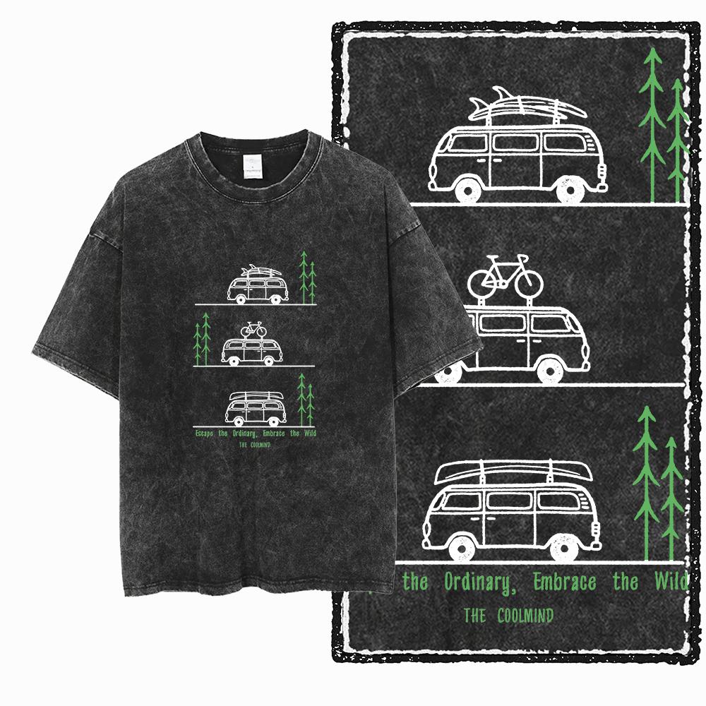 YN CAMPING AND VAN LIFE Printed Cotton Acid Washed Graphic Unisex T Shirt Cool Streetwear Men Tshirts Big Size Tee for Men