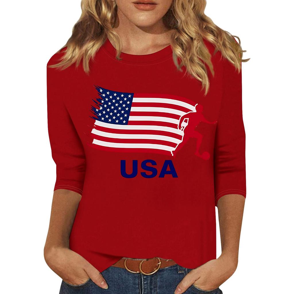 Modischer Lässiger Damen-Pullover mit Dreiviertelärm und 250. Unabhängigkeitstag-Aufdruck