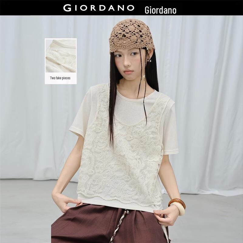 Женская вышитая свободная футболка Giordano с эффектом двух предметов L