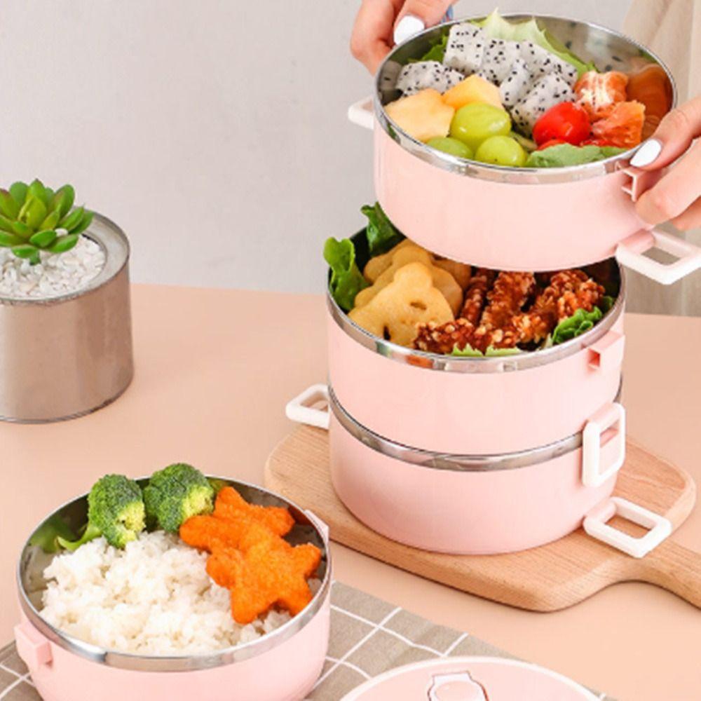 Stackable Food Container Box Round Insulated Soup Thermos Container  for Students&Office Worker