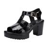 Beach Platform Sandals Patent Leather Shoes 2024 Summer Elegant Block High Heels Sandals Women for Office Mom