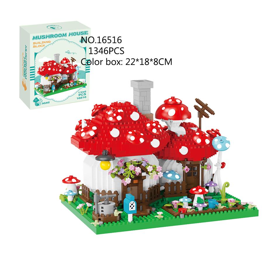 

1346PCS Mushroom House Building Blocks Street View Architecture Micro Blocks DIY Educational Kids Toys Gifts Sets No box білий