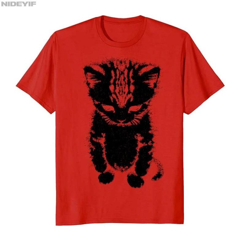 Mens Cotton Graphic Tee Streetwear Sad Kitten Meme Print Short Sleeve T-Shirt Youth Casual Wear