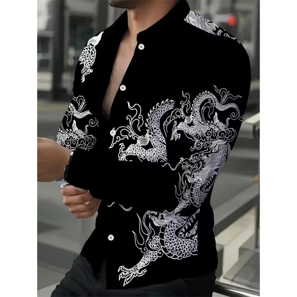 Men Clothes Fashion Long Sleeve 3D Digital Print Shirt
