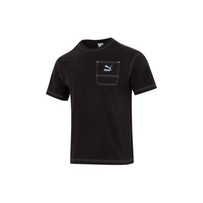 Logo-Taschen-Design Atmungsaktiv Lässig Sport Rundhals Kurzarm Drop Shoulder T-Shirt Unisex Oberteile Schwarz 626858-01
