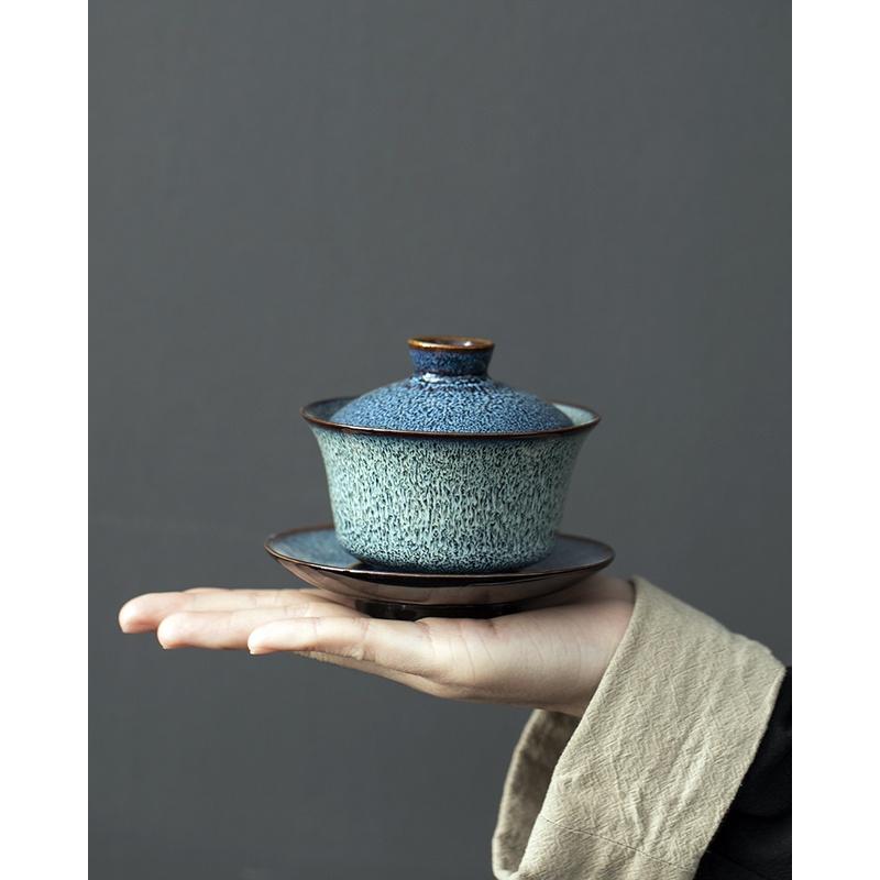 160ml Ceramic Gaiwan Kiln Change Handheld Tea Bowl Japanese Style Sancai Gaiwan