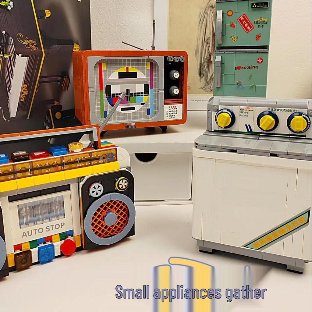 Xianci Retro Street Scene Building Blocks Educational Toy Set - TV & Refrigerator. Ideal Birthday Gift for Girls.