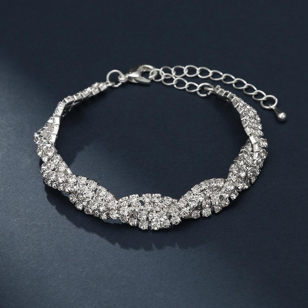 Hot Sale Jewelry Wedding Dress Bride Hollow Full Diamond Women's Necklace Earrings Bracelet Set