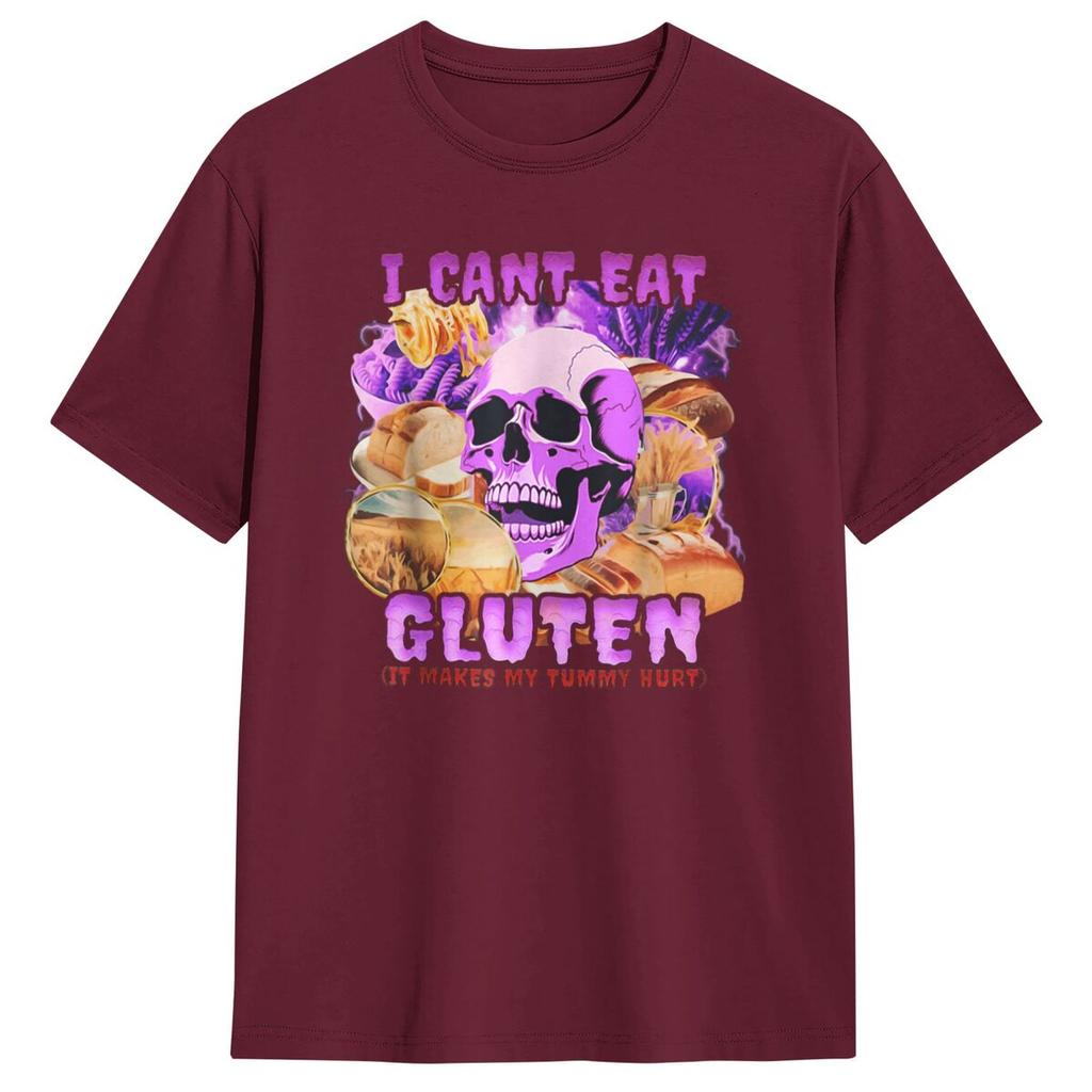Funny I Can't Eat Gluten It Makes My Tummy Hurt T Shirt Summer Y2K Basic T Shirts Tee Shirt For Mens Short-Sleeve Top Tees