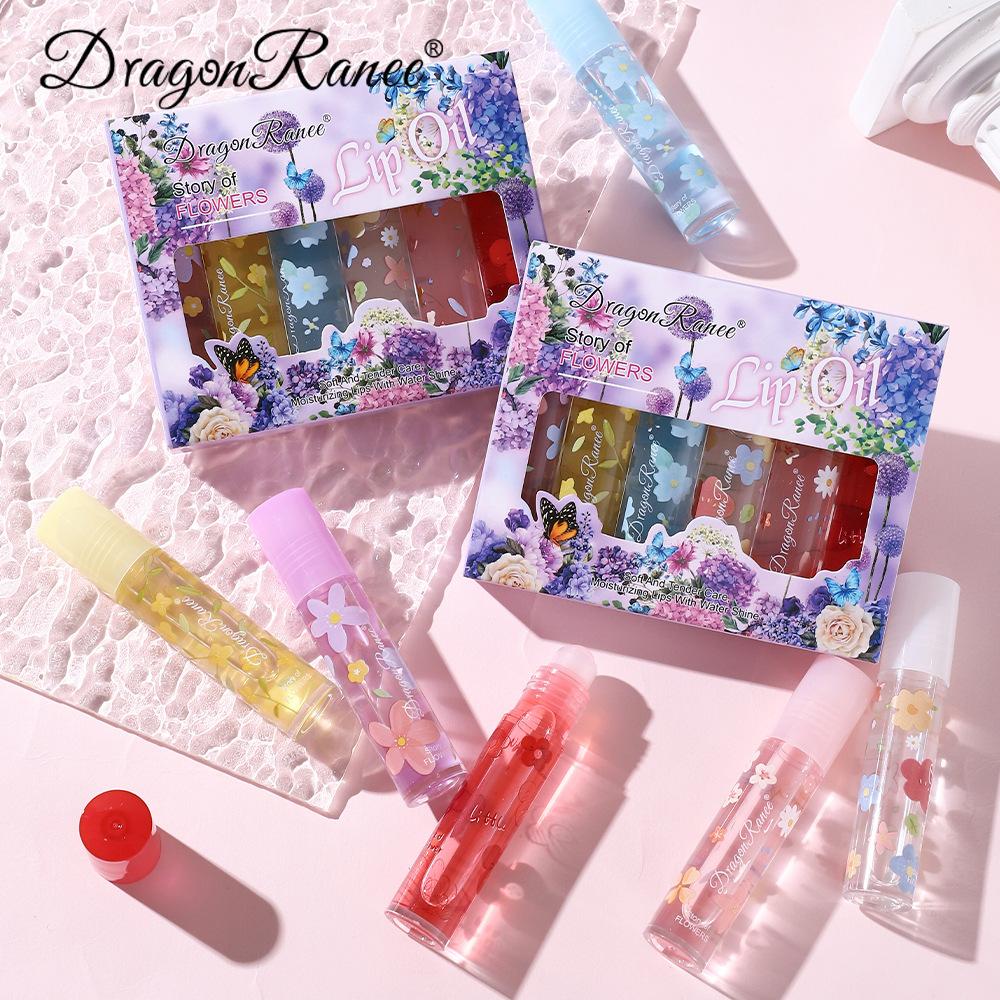 Transparent Colorless Lip Oil 6-piece Set Moisturizing and Hydrating Rolling Lip Balm