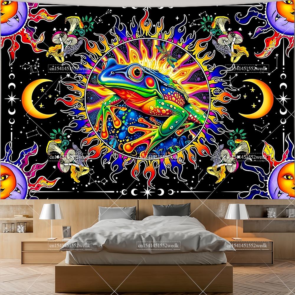 Frog Tapestry Mushroom Tapestries Burning Sun Tapestry For Bedroom Moon Star Wall Tapestry Mandala Constellation Altar Cloths