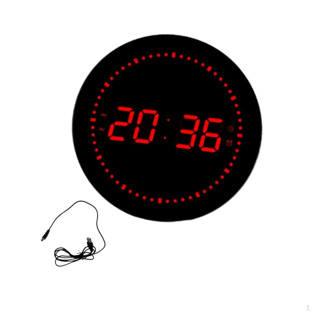 LED Digital Clock Desk Practical Calendar Wall Round Alarm for Home Halls School