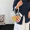 Foldable Leather Mesh Tote Bag Large Capacity Hollow Out Weave Bag Sweet Beach Handbag  Storage