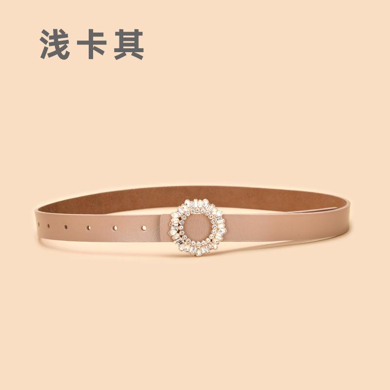 Ladies Belt With Crystal Diamond Square Buckle Decorative Belt Women'S Leather Smooth Buckle Belt