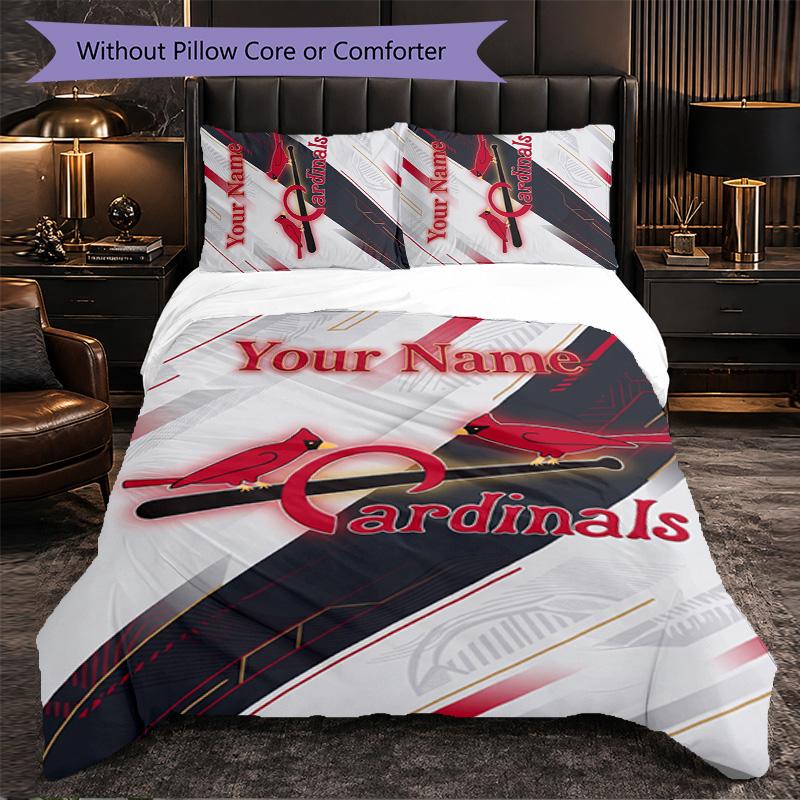 St. Louis Cardinals Customized Name Text Bedding Set, 1 Duvet Cover & 2 Pillowcases Personalized Bedroom Gift