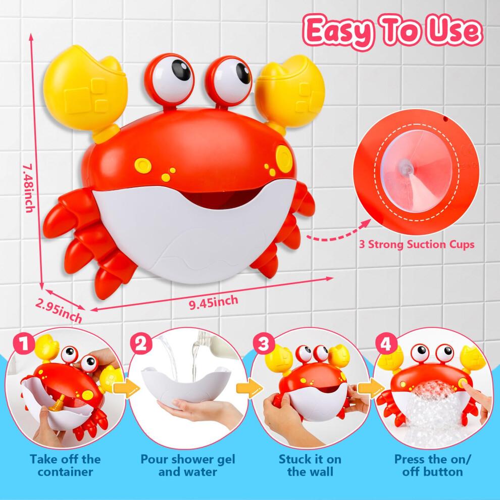 JoiTale Baby Bath Toys, Rechargeable Bath Bubble Machine with 12 Songs, Automatic Crab Bubble Maker Bath Toy for Toddler, Sensory Shower Toy for 1-6