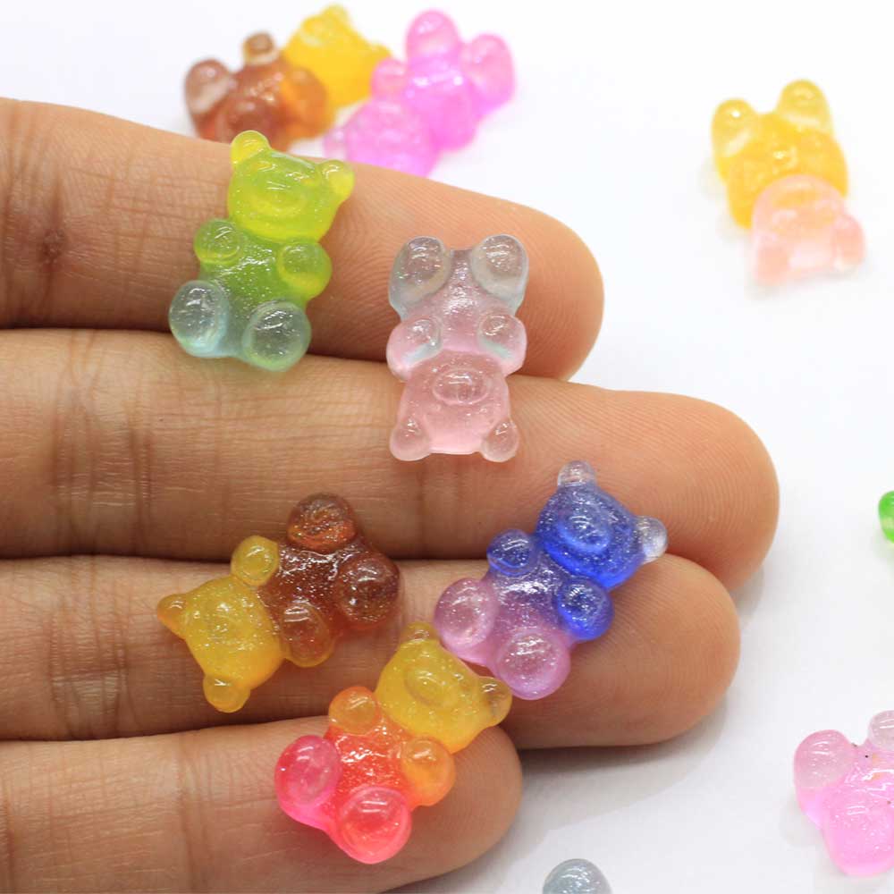 Kawaii 17mm Glitter Gradient Resin Gummy Bear Charms for DIY Jewelry Craft Scrapbook Decoration Accessories