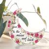 2D Flat "I Love You To The Moon and Back" Romantic Moon-Shaped Acrylic Decorative Desktop, Red and Pink Rose Pattern Design, Suitable for Wall Decorat