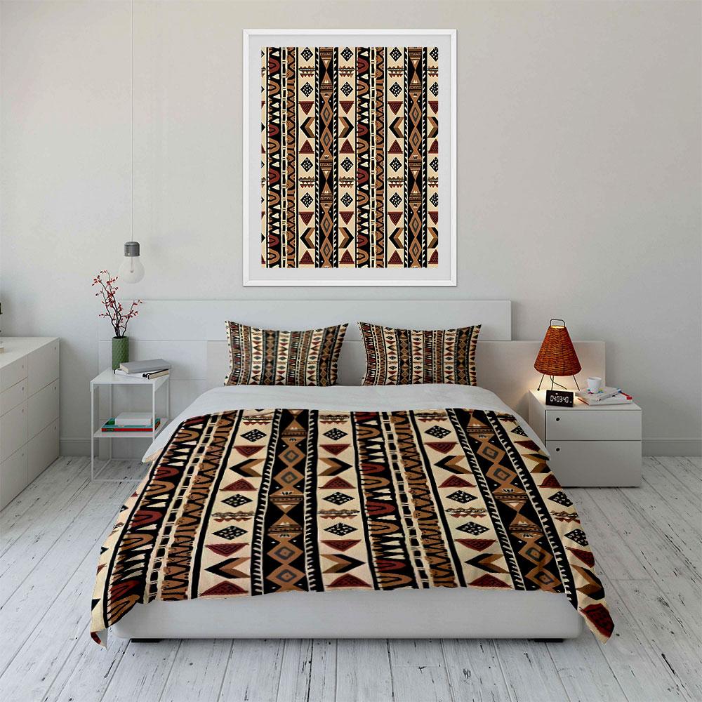African Geometric Pattern Background Bedding Set For Kids Luxury Gift 3Pcs Digital Print Comforter Set Soft Comfortable
