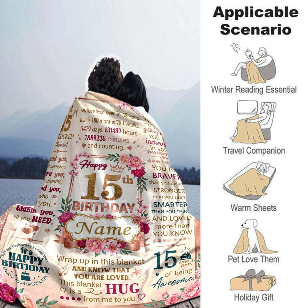 15Th Birthday Celebration Customize Your Name Blanket Warm Comfortable And Soft Blankets Are Suitable For Home Lunch Break Blanket Office Sofa Sofa