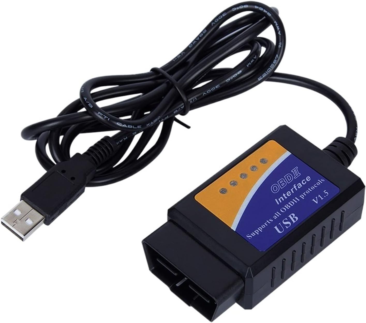 

OBD2 USB V1.5, автоматический сканер ELM 327 V1.5, автоматический диагностический инструмент, поддержка OBD2, считыватель кодов всех протоколов 8.9*4.6*2.5cm чёрный