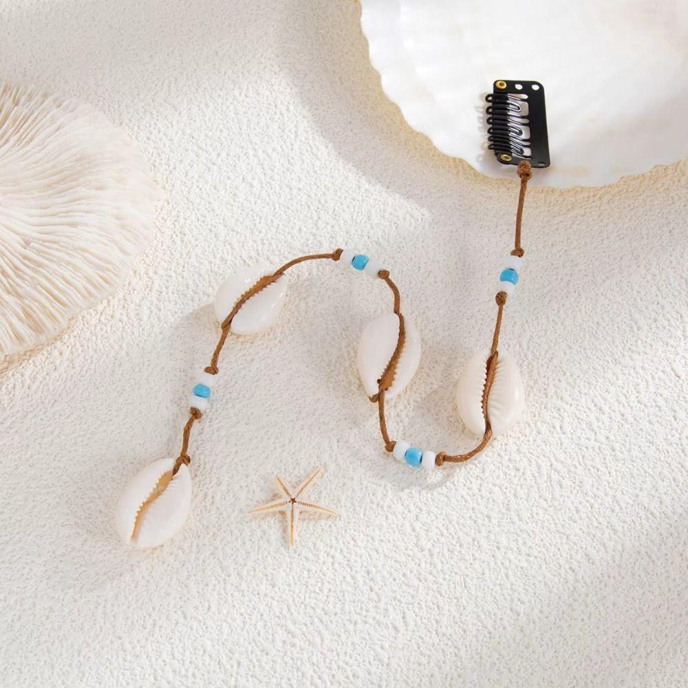 6 Styles Shell Pendant Hair Clip Handmade Beads Shell Beaded Hair Accessories  Women