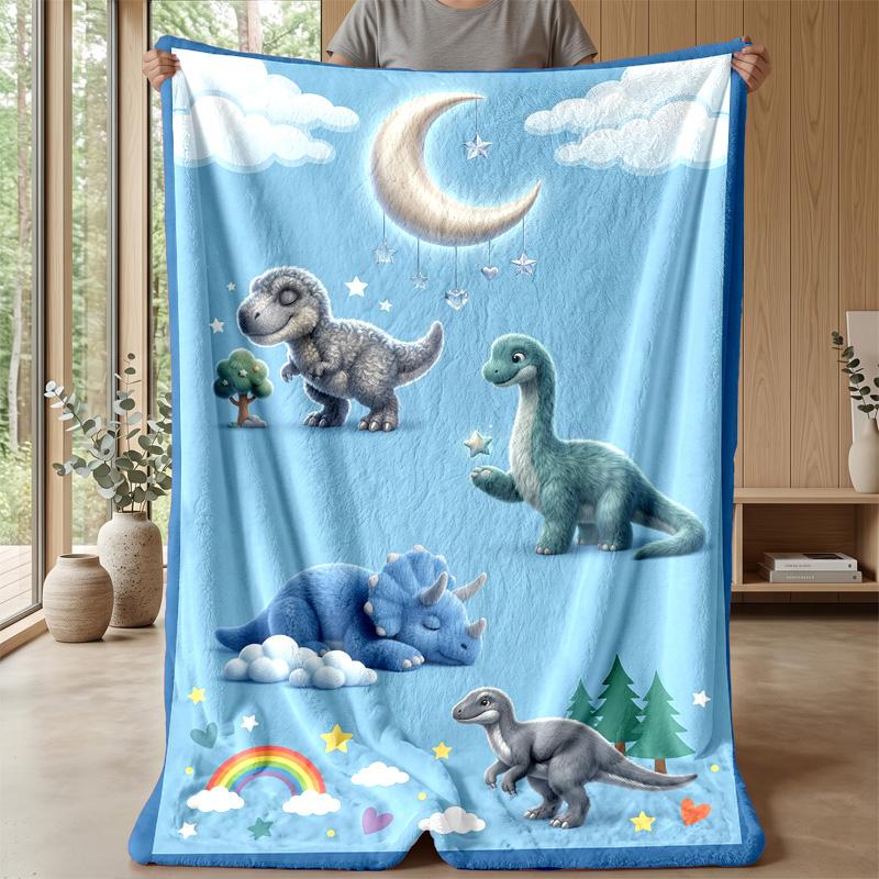 Dinosaur Dreams Crescent Moon blanket Personalized Name Flannel Blanket Soft Cozy Plush Throw for Sofa Bed Lightweight Home Decor