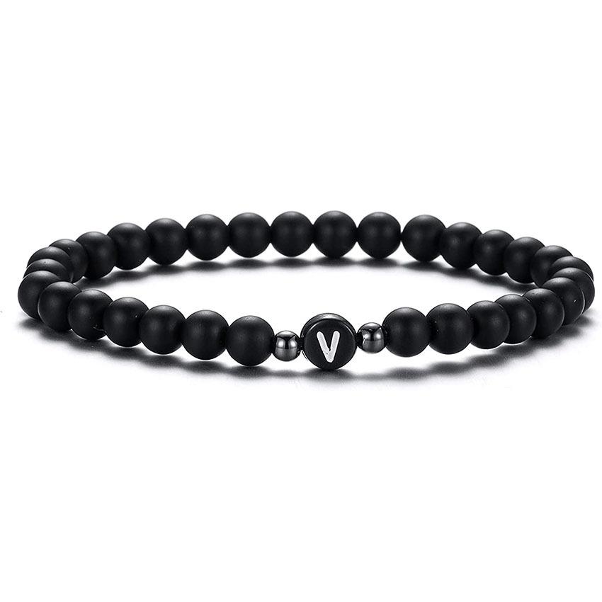 6 mm Armband aus natürlichem, mattiertem Achat für Damen und Herren, handgefertigtes Perlenarmband mit Buchstaben, modisches Design mit 26 Buchstaben, Partnerschmuck