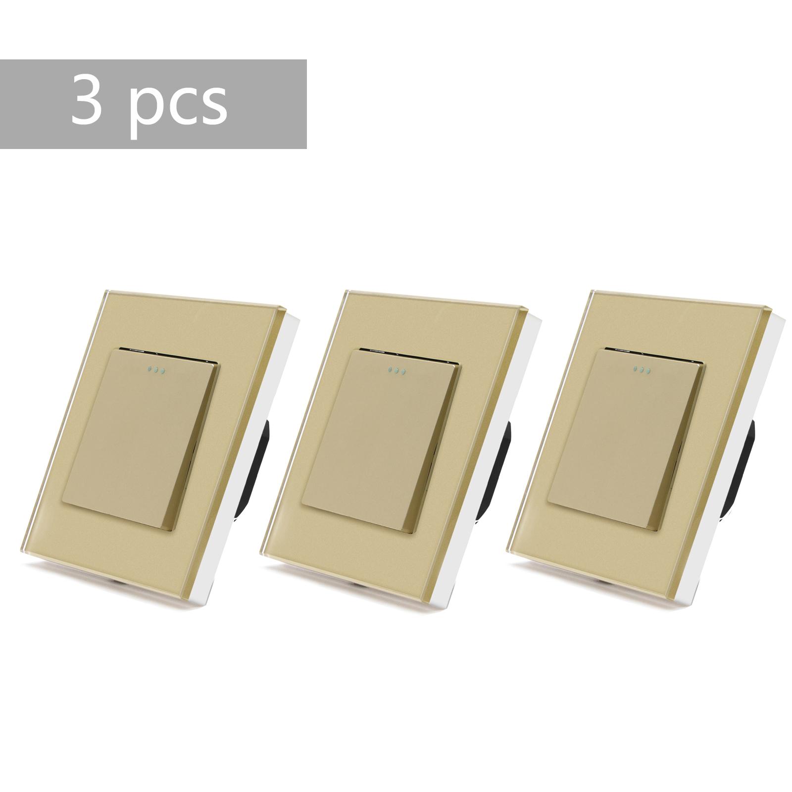 

BSEED 1Gang 3Way Mechanical Button Switch Wall Light Switches Glass Panel Intermediate Switch EU Standard 86*86mm 10A 3Pack EU standard золотой