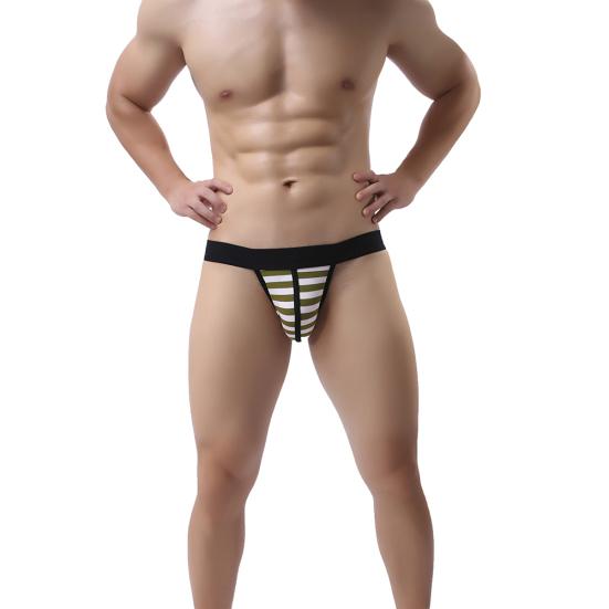 Striped Sexy Open Butt Underwear Jock Straps Briefs Thong Mid Rise Underpants