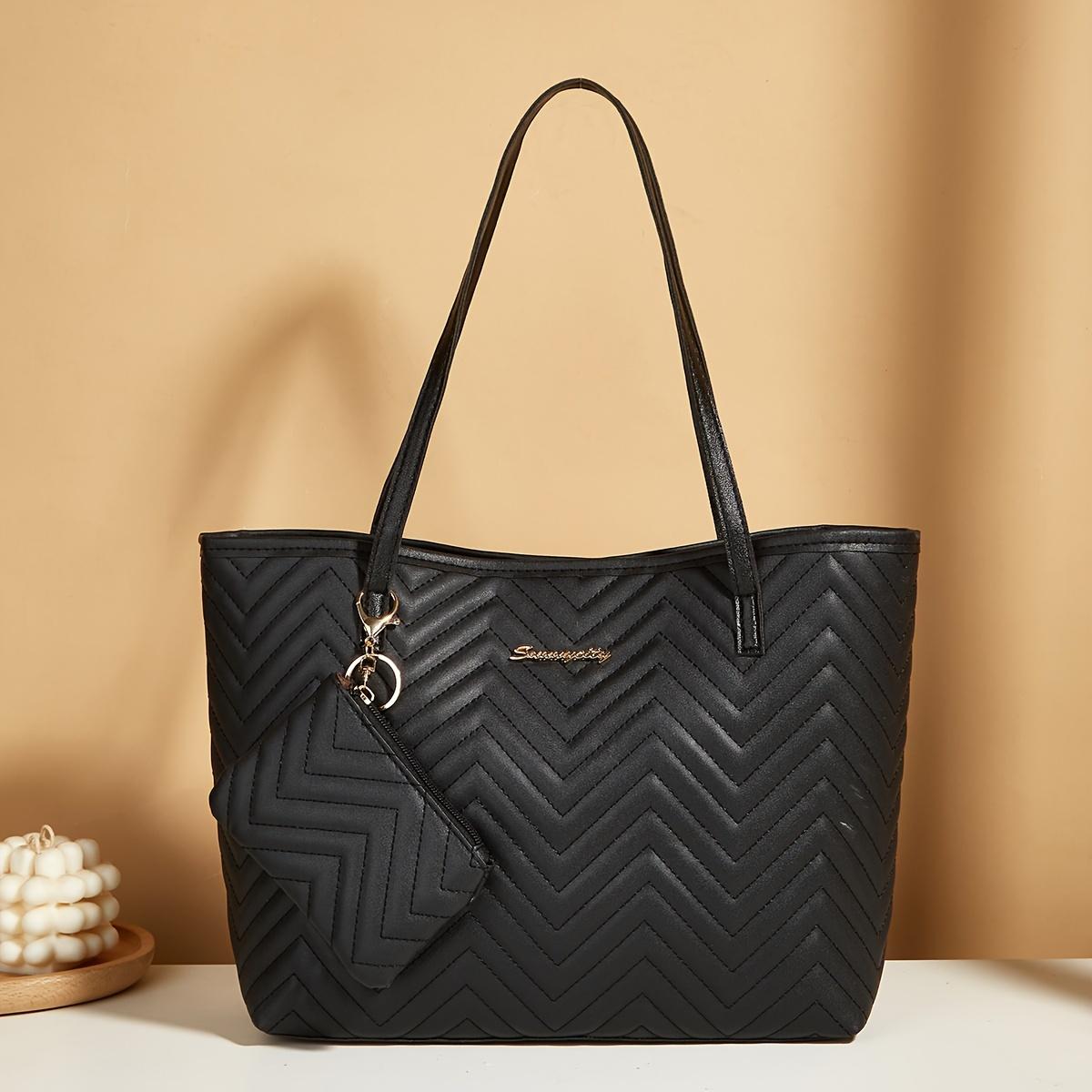 

Women s Large Capacity Tote Bag Fashion Single Shoulder Bag Letter Wave Pattern Handbag чёрный