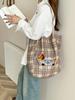 Retro Plaid Women's Tote Shoulder Bag Large Capacity Ladies Cute Dog Shopping Bags Casual Double-sided Female Corduroy Handbags