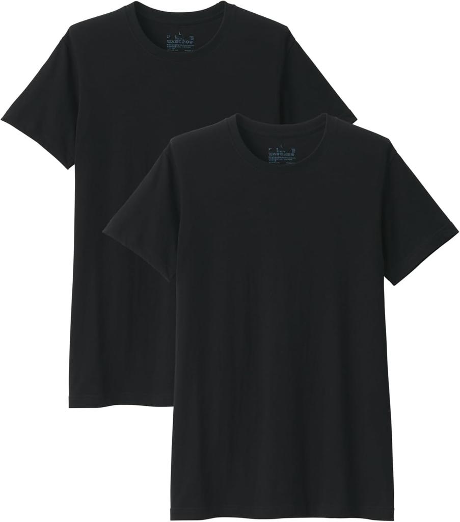 MUJI Seamless Crew Neck FA19EA5A Black Size L Men's Short-Sleeve T-Shirt (2-Pack) Men's