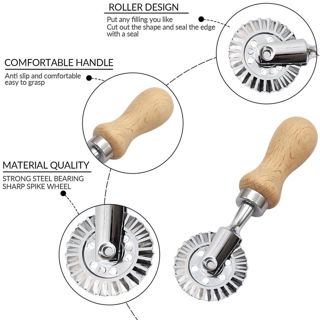 Pastry Wheel Cutter - Pasta Cutter Wheel - Ravioli Cutter Wheel Pie Crust Cutter with Wood Handle for Home and Kitchen