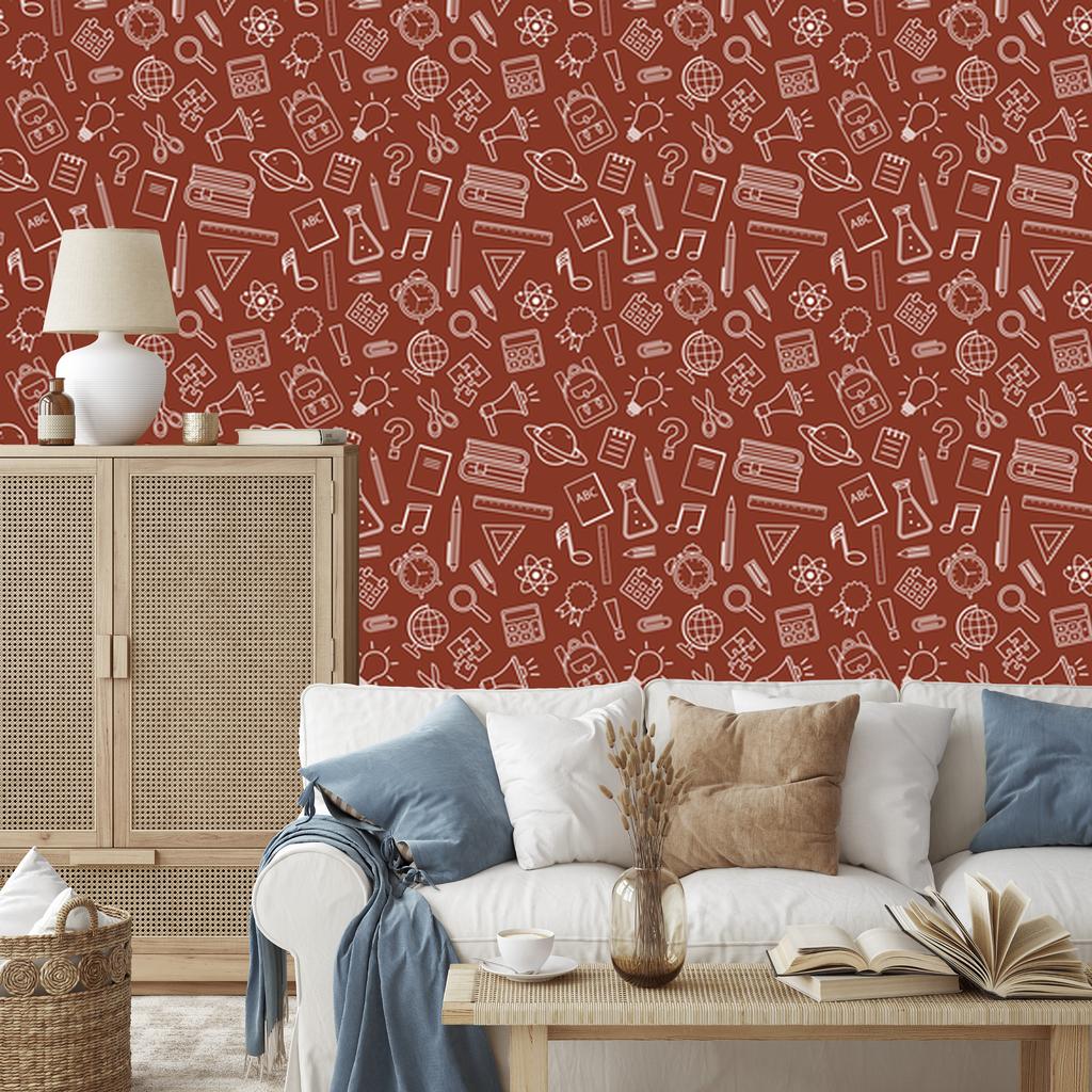 Wallpaper School Supplies Red for Living Room and Bedroom 50x1000