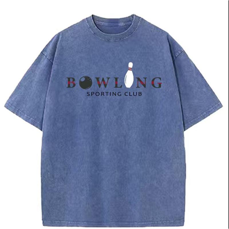 Unisexs  Summer Washed Vintage Short Sleeve g  Pure Cotton LooseFitting Bowling Pattern TShirt