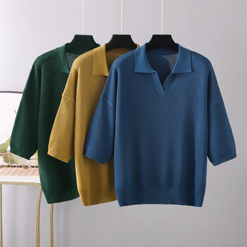 

Женский свитер оверсайз высокого качества с v-образным вырезом, весна-лето, модный свободный повседневный женский вязаный топ с короткими рукавами