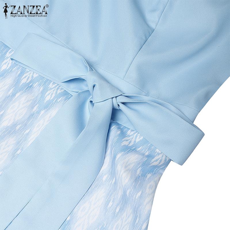 ZANZEA Robe d'été décontractée pour femme, col rond, manches courtes, imprimé patchwork