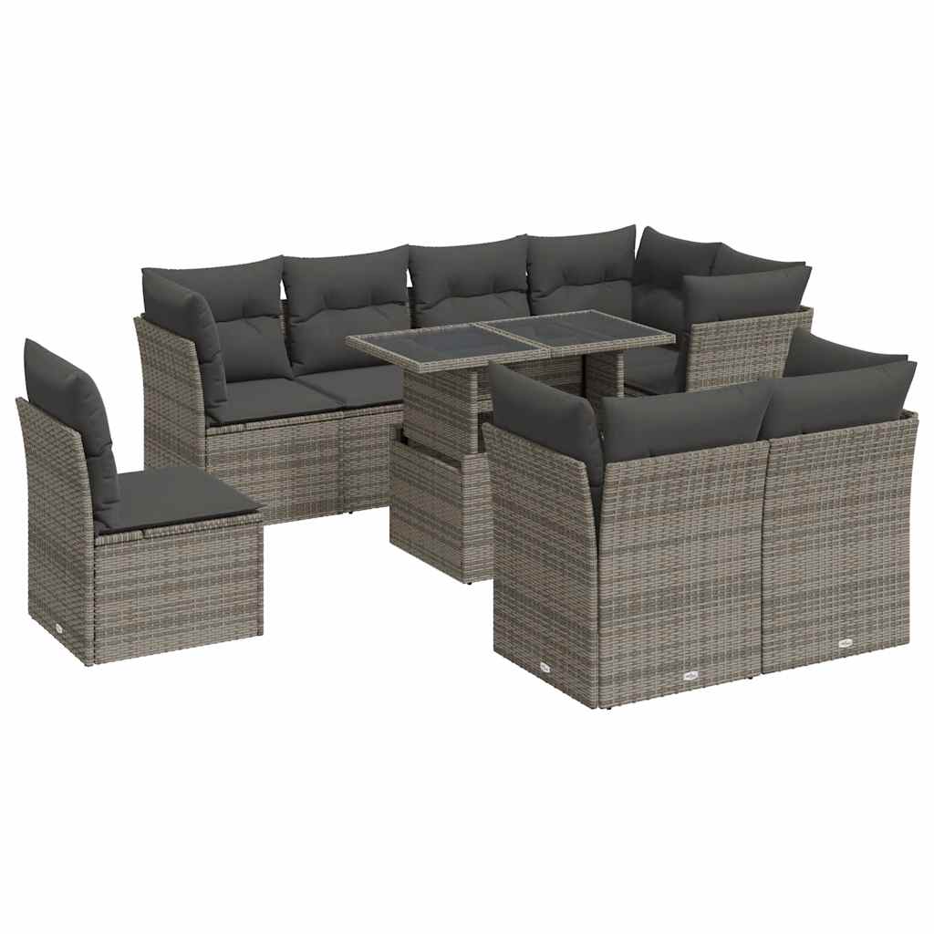 Vidaxl 9-Cz. Set di Mobili da Giardino con Cuscini, Grigio, Polyrattan