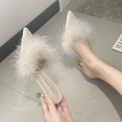High-heeled Slippers New Large-size High-heeled Stiletto Hairy Pointed Sandals Women