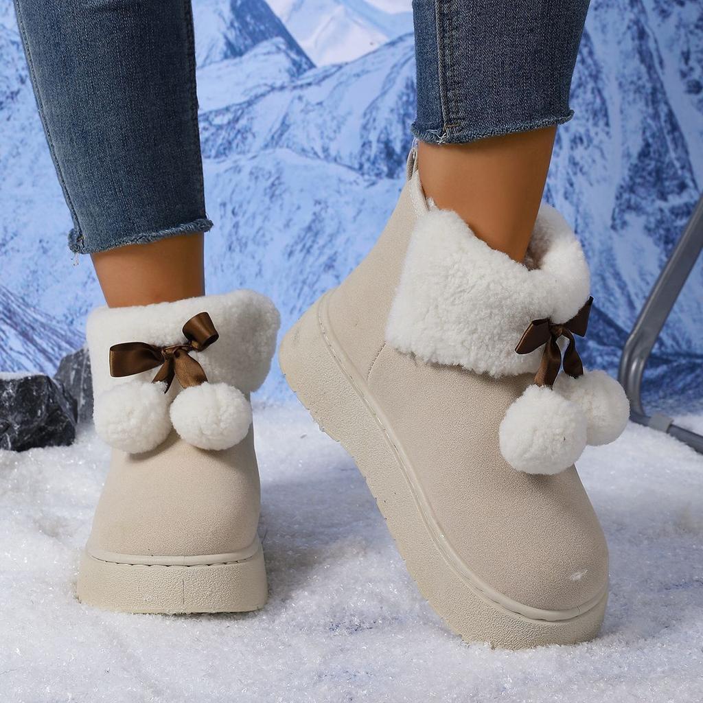 Snow Boots 36-42 Women's Shoes Large Size Women's Boots Winter Cotton Shoes Thermal Casual Shoes Flat Middle Heel Hairball Winter Boots