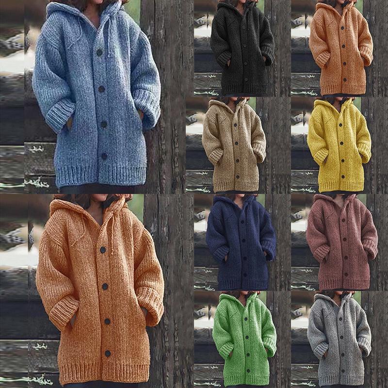 Super Cozy Plus Size Womens Hooded Knitted Cardigans Jumper Sweater Winter Jacket