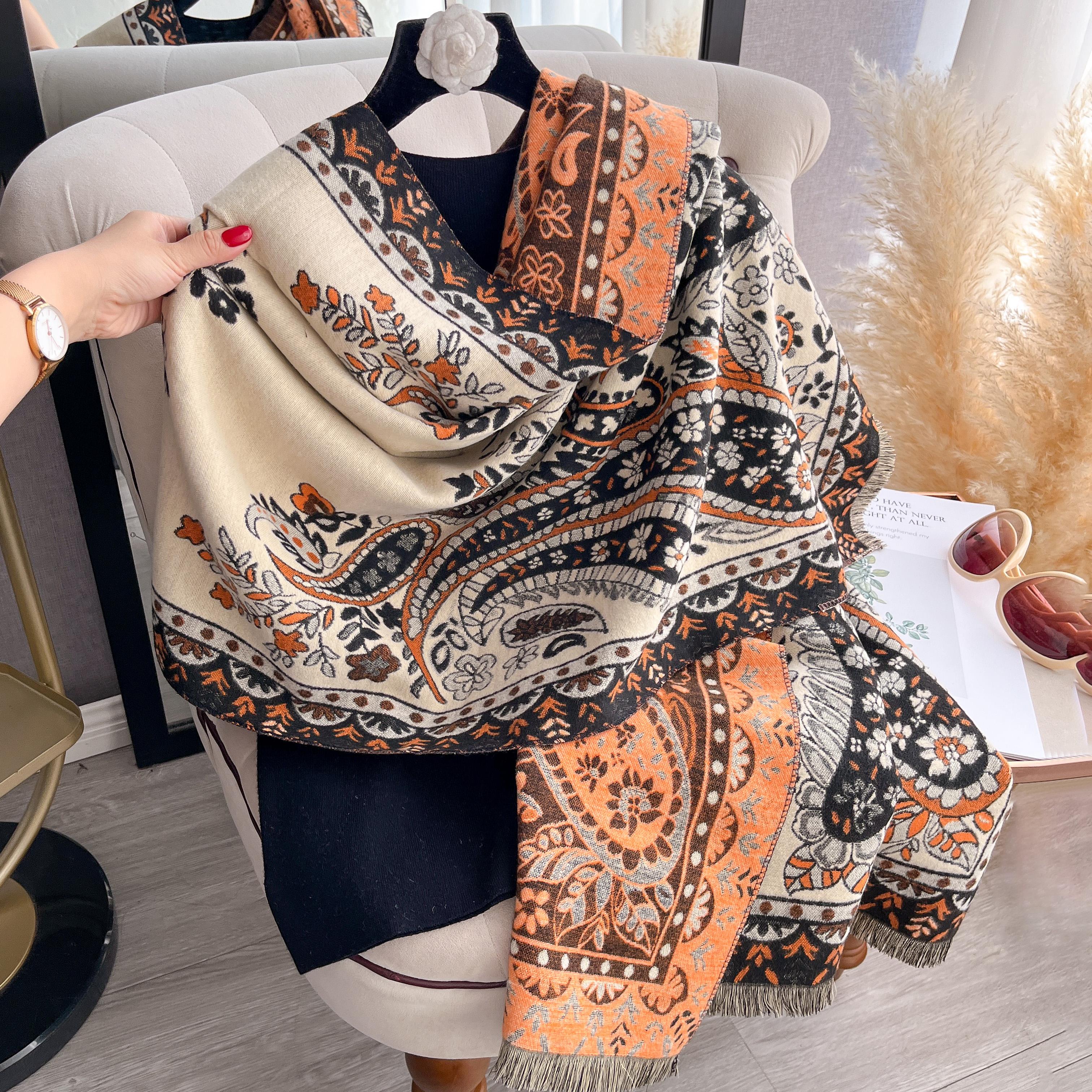 

Women Imitation Cashmere Two Sided Print Scarf Soft Warm Pashmina Shawl Autumn Winter Coldproof Windproof Blanket